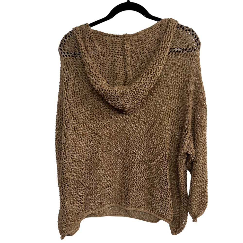 Boho Mesh Open Knit Hoodie‎ 3XL Tan Oversized Open Knit Crochet Festival Indie - Picture 3 of 7